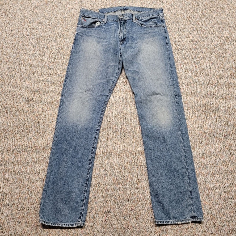 Polo Ralph Lauren Jeans Men 34x34 Blue Distressed Straight Leg Hampton Dungarees